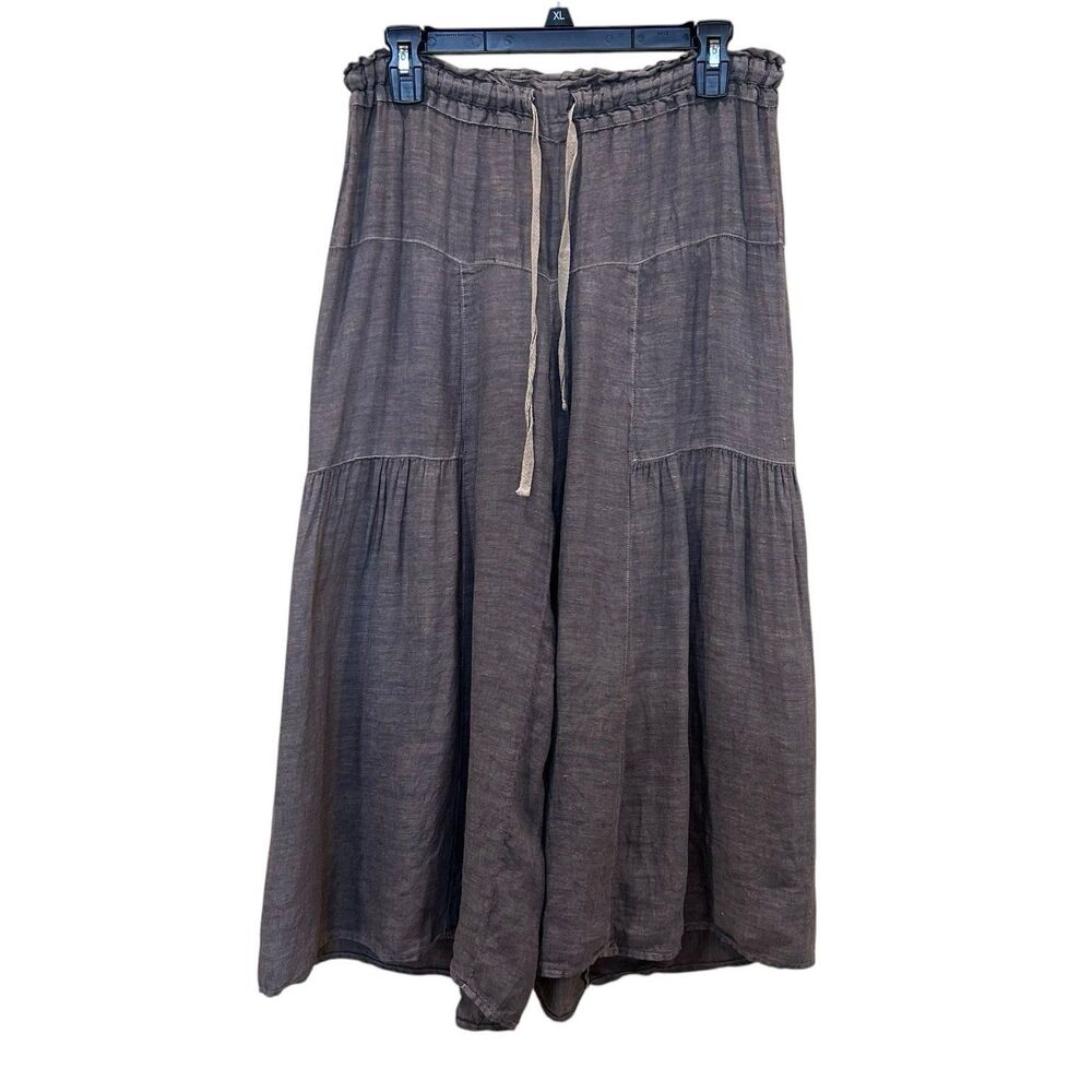 CP Shades 100% Linen Capri Pants Brown Culottes Sz XS Drawstring Waist
